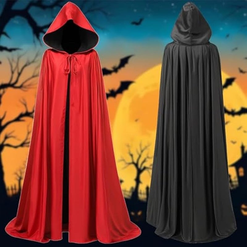 Reversible Hooded Cloak Unisex  Cosplay Costume Witch Black Red Cape Robe Vampire Cloak Full Length Masquerade Party Cape for Men and Women - Image 5